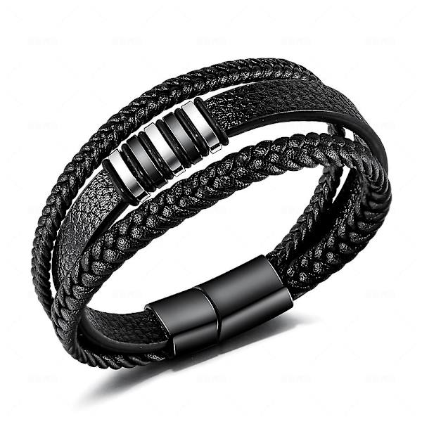 Present till män  Herrarmband  Läderarmband  Svart läder  Flätat äkta läder brett omslagsarmband