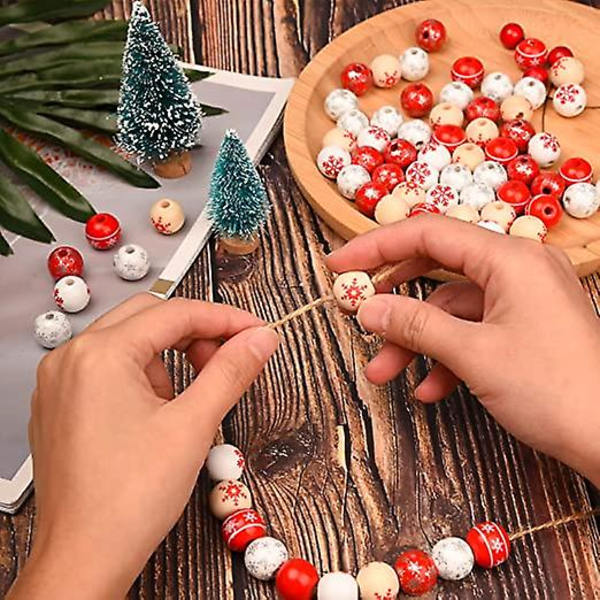 100 stk snøflakperler 16mm juleperler i tre for håndverk, pynt og smykkeproduksjon (gul)