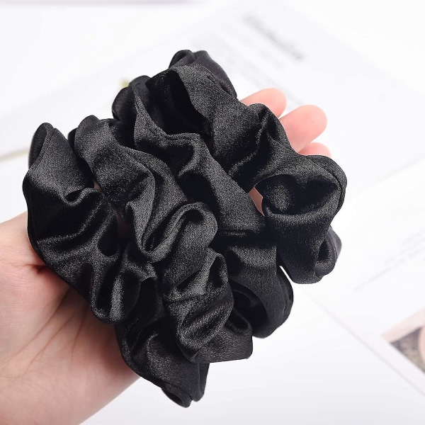 Black Satin Silk Scrunchies For Hair Big Scrunchies Satin Packs For Hair Scrunchies 10 Pack (svart)