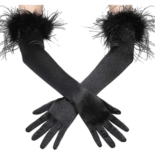Långa Operahandskar Satinfjäderhandskar 1920-talsstil Brudkläder Fancy Dress Handskar