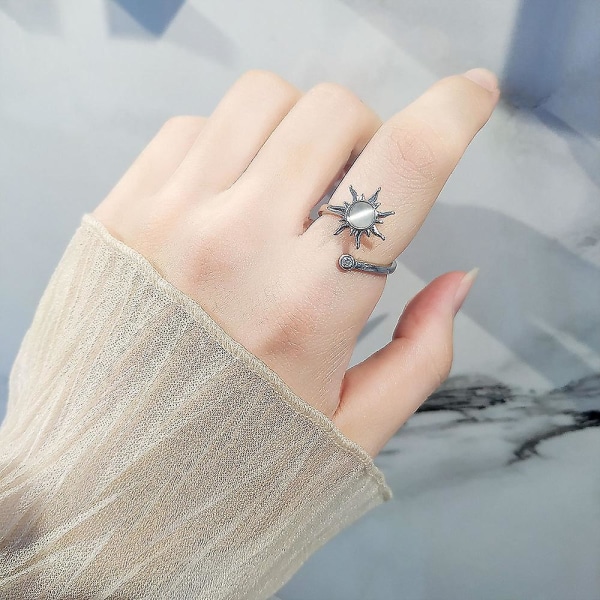 Fidget Ring For Women Girls Open Adjustable Anxiety Rings Sunflower Daisy Moonstone Star Knuckle Rings Spinner Rings