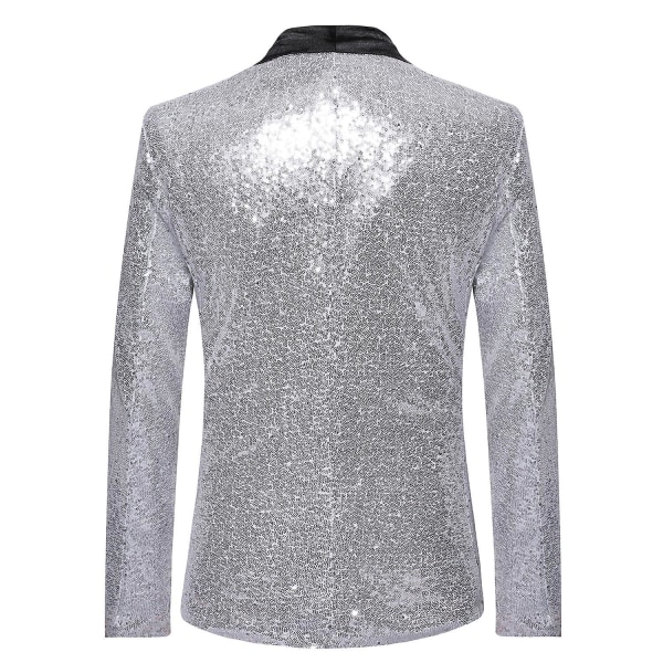 Herre Sequin Casual Blazer Fest Bryllup Høst Vinter Vanlig Frakk Casual Jakke（L Sølv）