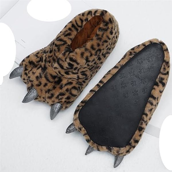 Leopard Print Mænds Søde Plys Pote Hjemmesko