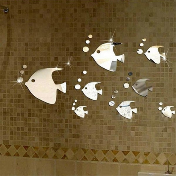 Väggklistermärken, havsfiskbubbla väggdekal 3d spegeleffektklistermärken Väggmålning löstagbar dekal (silver)