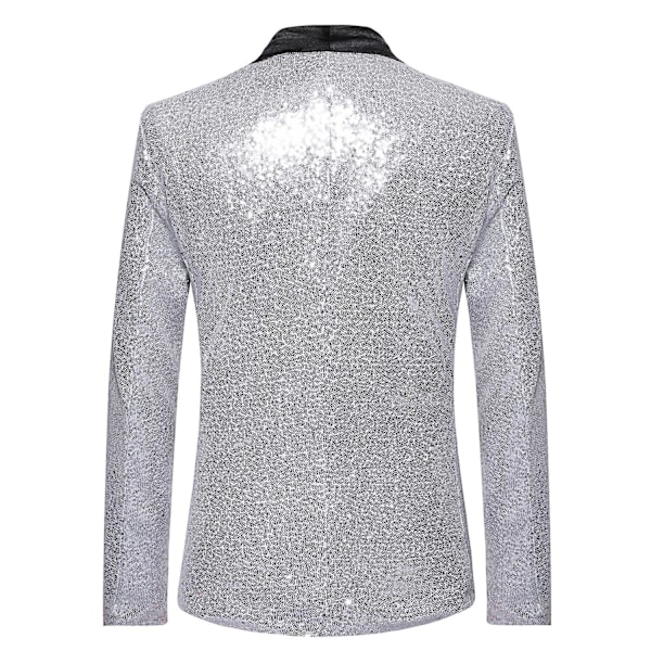 Herr Sequin Casual Blazer Fest Bröllop Höst Vinter Regelbunden Rock Casual Jacka（XL Silver）