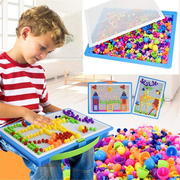 296 st Svampnaglar Pegboard Pedagogisk Färgglad Pussel Byggstenar Kreativa gör-det-själv mosaikleksaker för barn Småbarn