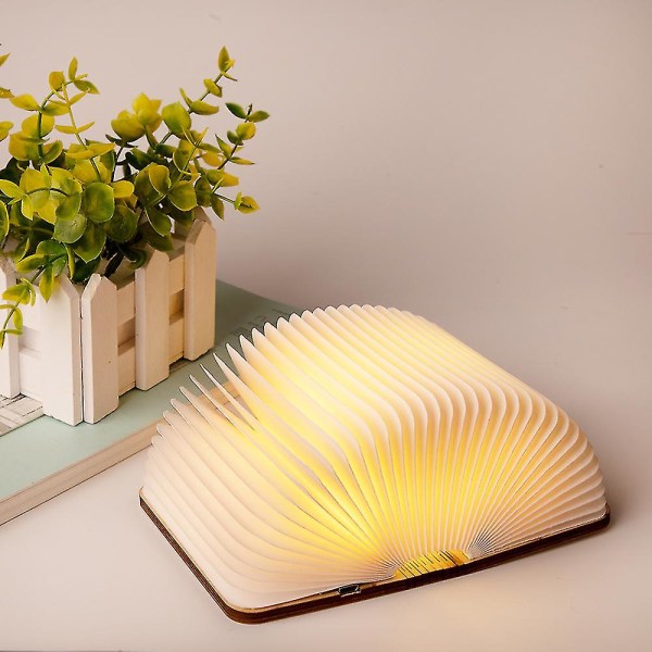 Bärbar USB-laddningsbar LED magnetisk hopfällbar träboklampa L