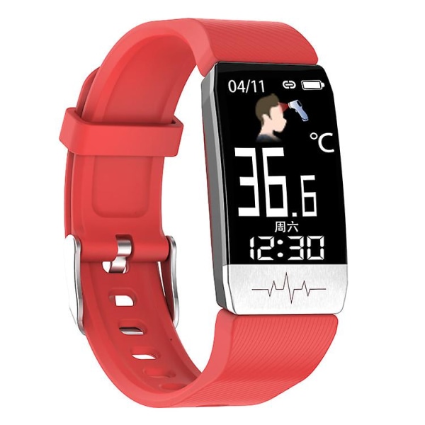 T1s Smart Armband Bluetooth Sportarmband Kroppstemperatur Puls Blodtryck Steg Röd
