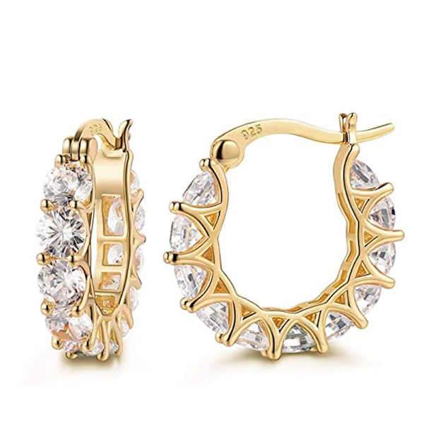 Gull Chunky Hoop Øredobber for Kvinner - Cubic Zirconia Smykker, 14k