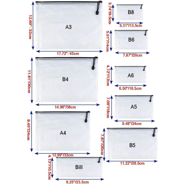 6 stk. mappepakke tegnebog PVC pung lynlås dokumentmappe/PVC Scho