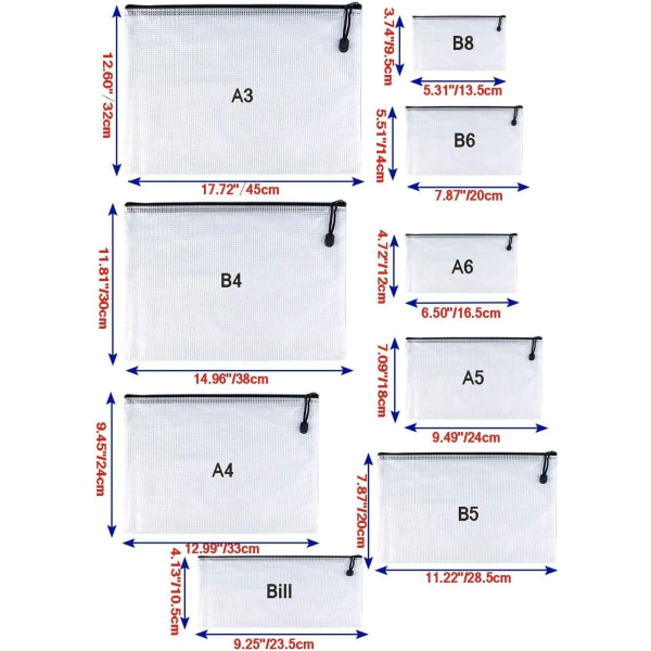 6 stk. mappepakke tegnebog PVC pung lynlås dokumentmappe/PVC Scho