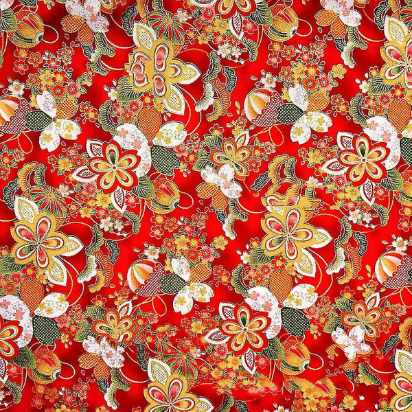 2 storlekar Japansk stil Blommönster Bomull Tyg Gör-det-själv Handgjorda Quiltning Kläder Hemtextil Dekoration Tillbehör