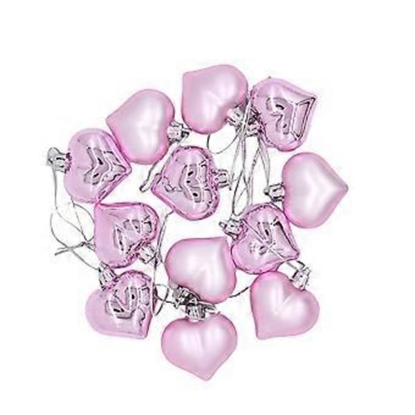 24 stk. Hjerteformet Julepynt Kreativ Julepynt i Plastik Søde Hjerteformet Julepynt Hængende Pynt (Pink)