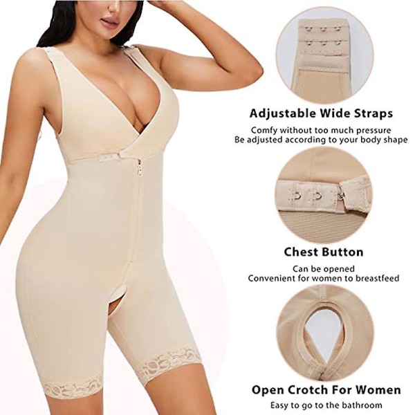 Midjetränare Body för kvinnor Magkontroll Helkroppsformare Öppen byst Shapewear Lår Slankare Korsett（XL Beige）