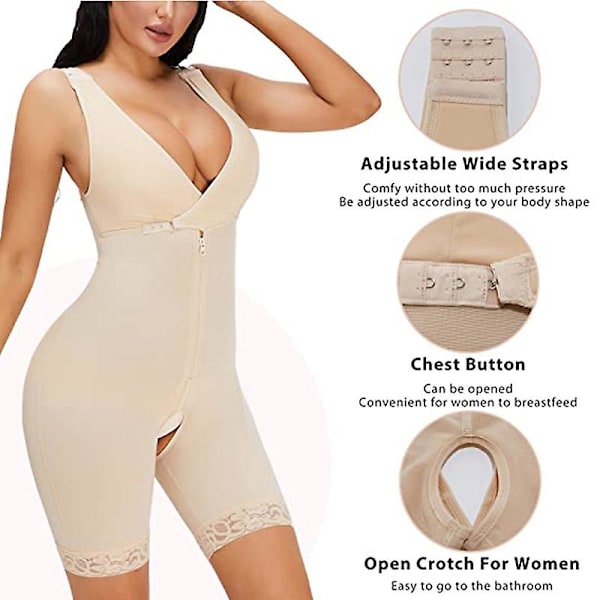 Midjetrener Bodysuit for kvinner Tummy Control Full Body Shaper Open Bust Shapewear Lår Slankere Korsett（4XL Beige）