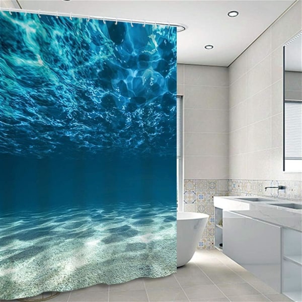 Mold Proof Blue Shower Curtain with Hooks Fabric Shower Curtain B