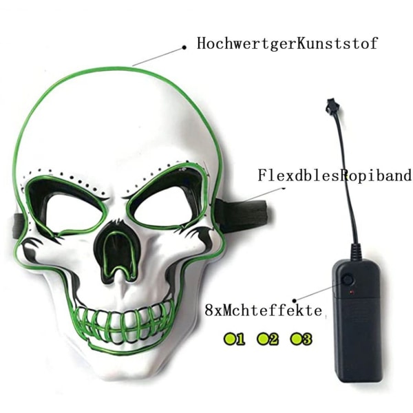 Dekorativ gjenstand Halloween LED-maske LED-skjelettmaske lyser opp for Halloween