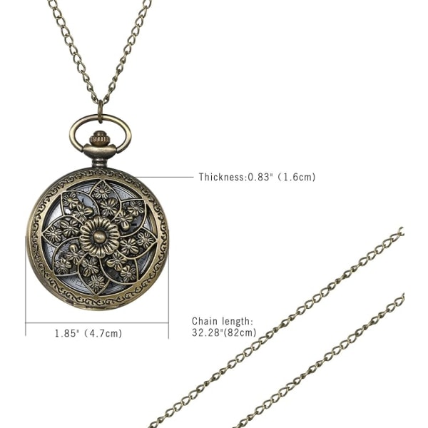 Women's Retro Pocket Watch Analog Quartz Watch With Chain Gift