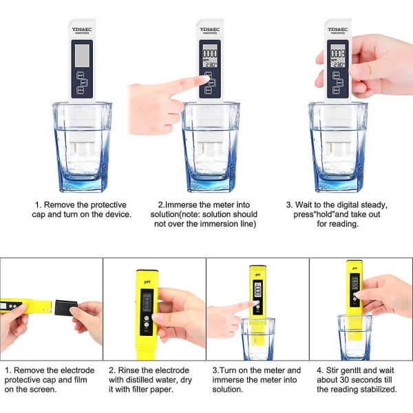 Digitalt pH- og TDS-måler-kombination, 0,05 pH høj nøjagtighed pH-tester +/- 2% aflæsningsnøjagtighed TDS-tester, vandkvalitetstester