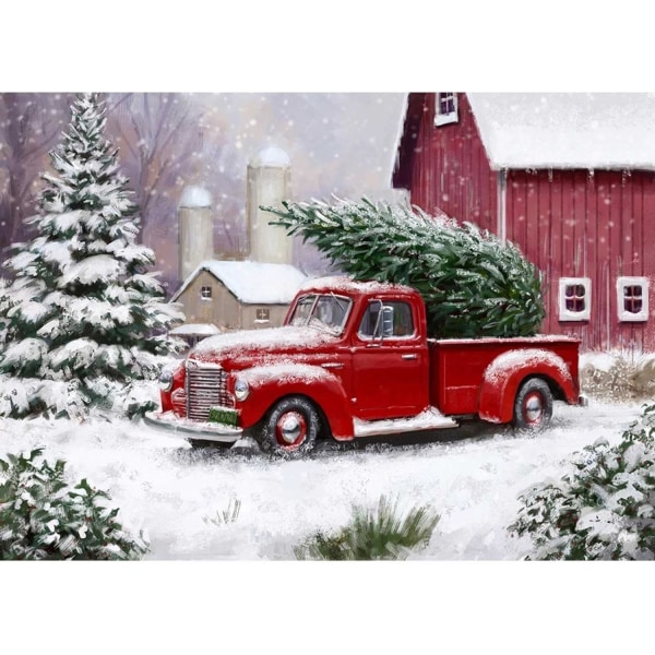 Red Truck Diamond Painting Kit för vuxna, Red House Christmas D