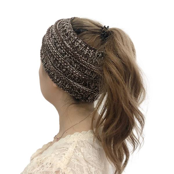 Ponytail Messy Buns Strikkede Strækbare Hue Vinter Hue Hat（Brun）