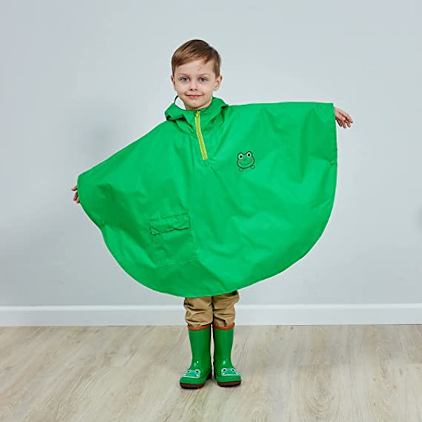 Unisex Barn Baby Regnkappa Lättvikt Fladdermus Cape/Regnponcho med Huvud 6-8 år (Grön Groda) Grenouille