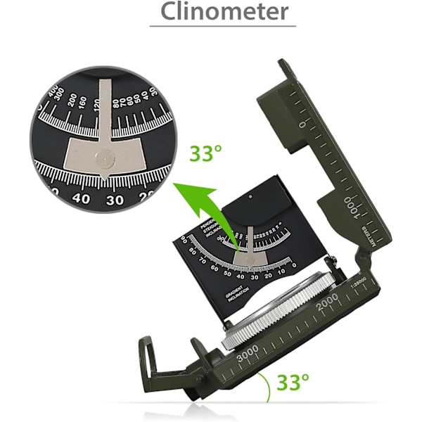 Professionell militär vandringskompass med klinometer i metall