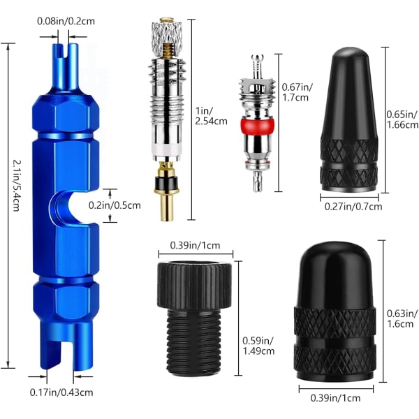 15-delad ventilkärnavlägsningssats, med Presta Schrader-ventilkärna