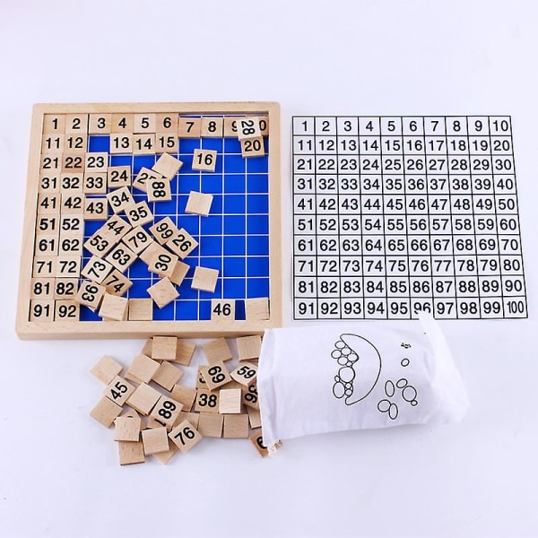 Trælegetøj Hundred Board 1-100 fortløbende numre Tavle nummerbakke Pædagogisk tællebræt til matematikindlæring