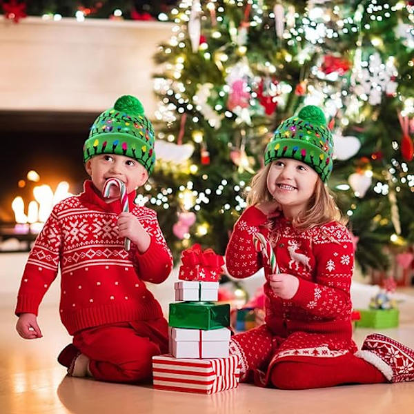 Julhatt Jul Stickad Mössa Färgglad Julhatt för Barn