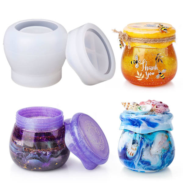 Silikone Jar Forme, Jar Resin Forme Med Låg, Resin Pudding Silikone Forme Til Opbevaringsflaske, Lysestager
