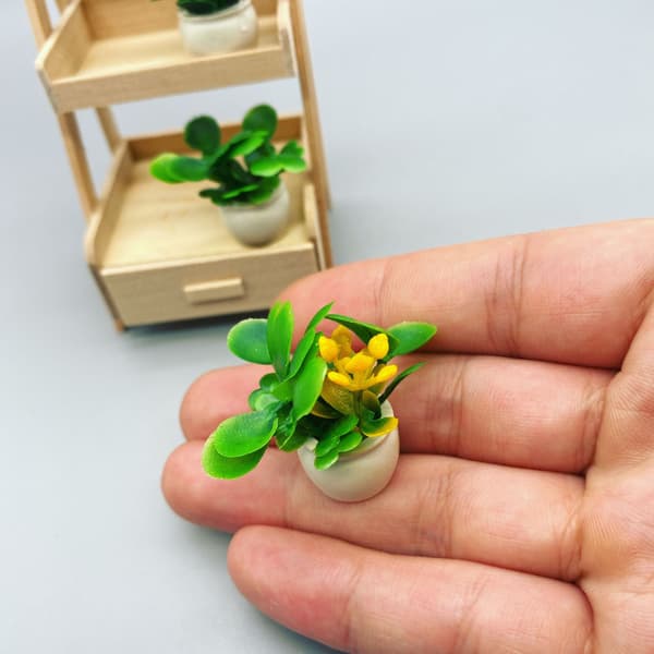 Set med 4 miniatyrväxter för dockhus Bonsai-växt 1:12 Mini Po