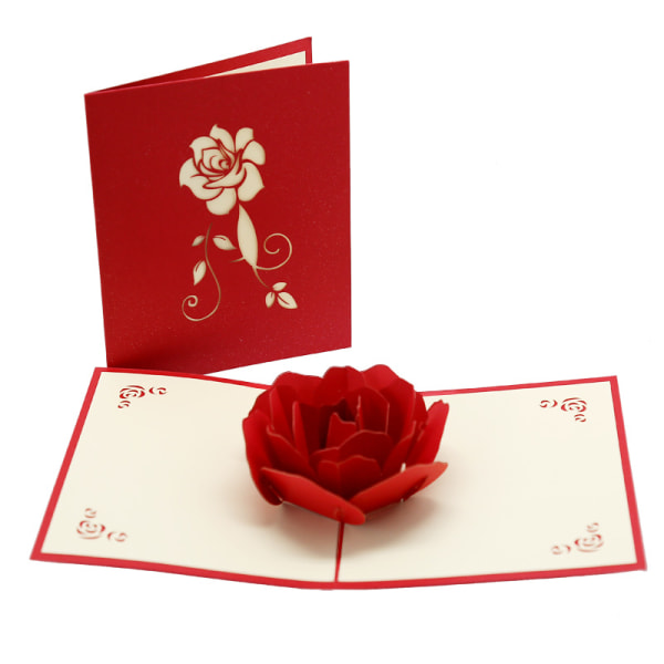 3D popup-kort 2 delar För födelsedagshälsningar till kvinnor popup-kort bukett rosa rosor bröllopsdagar Alla hjärtans dag