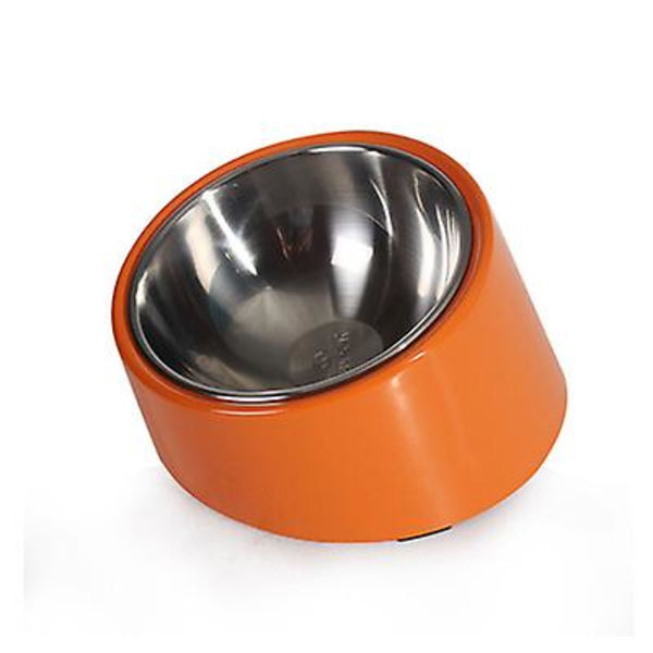 Hældt hundeskål, skrå katteskål, skråt kæledyrsskål, hældt hævet kæledyrsskål, hævet foderautomat, skridsikkert melaminstativ（Orange）
