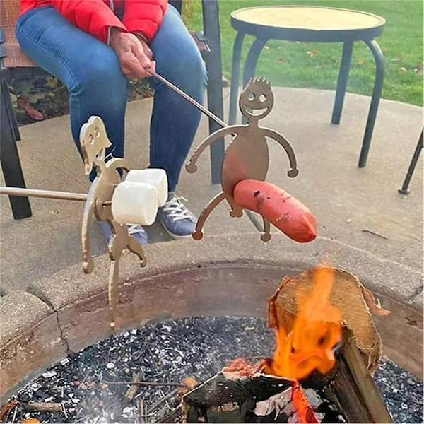 1 set grillspett varmkorv man marshmallow kvinna roaster cooker lägereldpinne（pojke flicka）