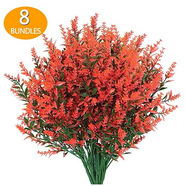 8 Buketter Utomhus Konstgjorda Falska Blommor Buskar Uv-Resistenta Växter, Faux Plastgrönska (röd)