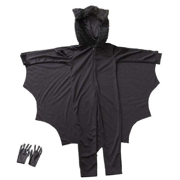 Barn Unisex Fladdermus Hoodie Kostym Halloween Cosplay Kostym Med Handskar Anime Vampyr Svart Fladdermus Dräkt（M）