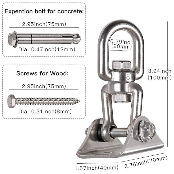 Heavy Duty 360 Swivel Swing Hanger, Rustfritt Stål Swing Hook