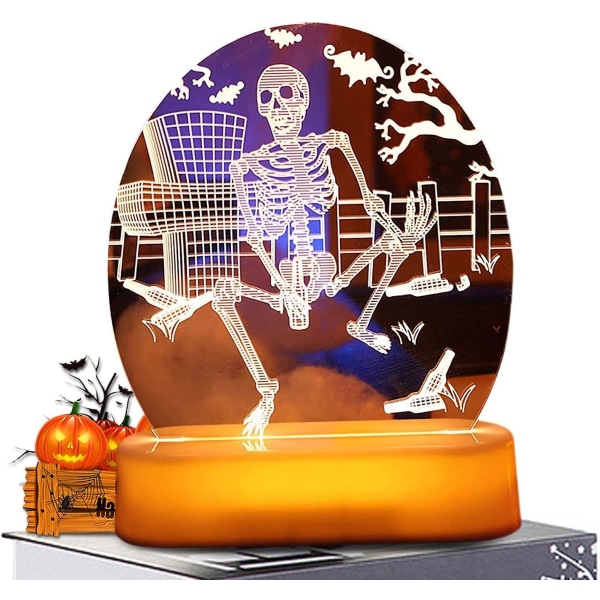 Halloween-bordlampe - Skjelett 3d LED-lys skrivebordslampe, ta