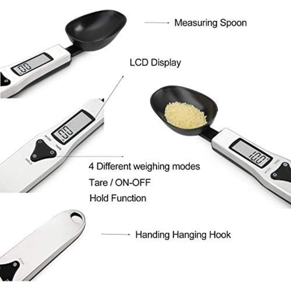 Elektronisk måttsked med LCD-display för kök, bakning, mjöl, kryddor, medicin, kryddor