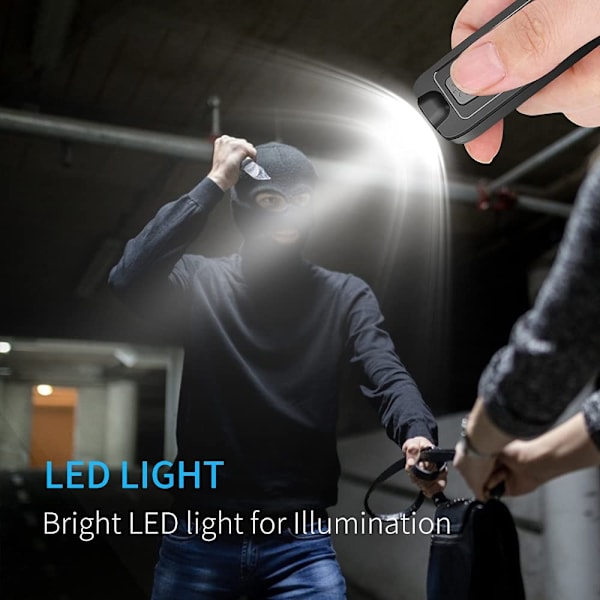 Personligt säkerhetslarm, Uppladdningsbart självförsvarslarm med LED-ficklampa för nödsituationer för kvinnor, äldre, barn (Svart, 1-pack) Black