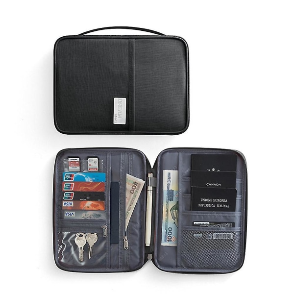 Family Travel Wallet Passport Holder Document Card Pouch Organiser 25.5cm x 18.5cm Black