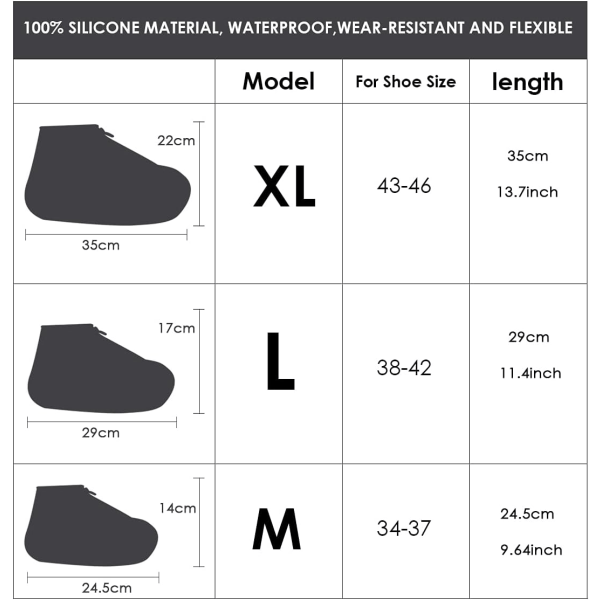 Återanvändbara skoskydd, 1 par silikon vattentäta skoskydd (grå, XL)