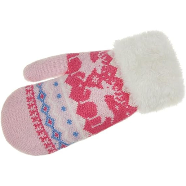 Toddler Kids Vantar med Snöre Vinter Varma Stretch Stickade Hela Fingrar Snöhandskar Barn Magiska Skidhandskar Fleecefodrade Rosa