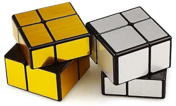Pædagogisk legetøj Irregulær 2x2x2 Spejl Rubiks Cube 3d Magisk Puzzle Cube (2-pak-sølv & guld)