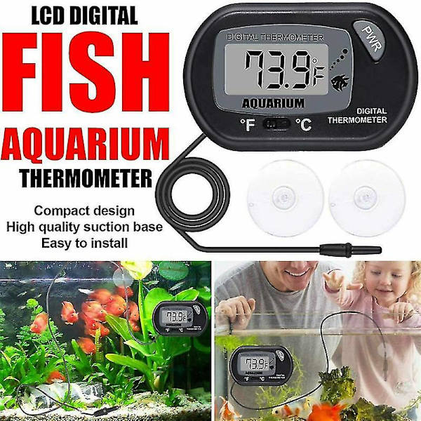 Digital LCD-skärm Fisk Akvarium Reptil Terrarium Temperatur Termometer Sond Mätare Kyl Med Sugkopp Husdjurstillbehör