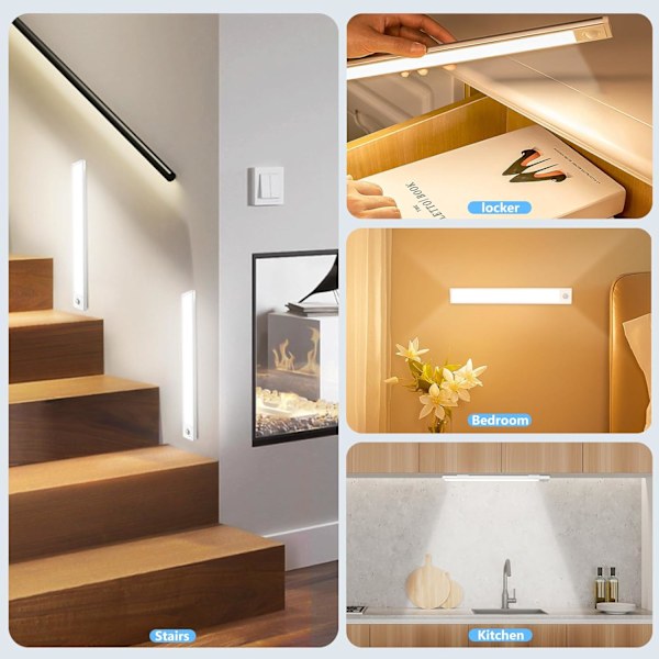 2-delad LED-belysning för köksskåp, 1500mAh laddningsbar köksskåpsbelysning med 3 färgtemperaturer och 3 lägen, rörelsesensor köksskåpsbelysning