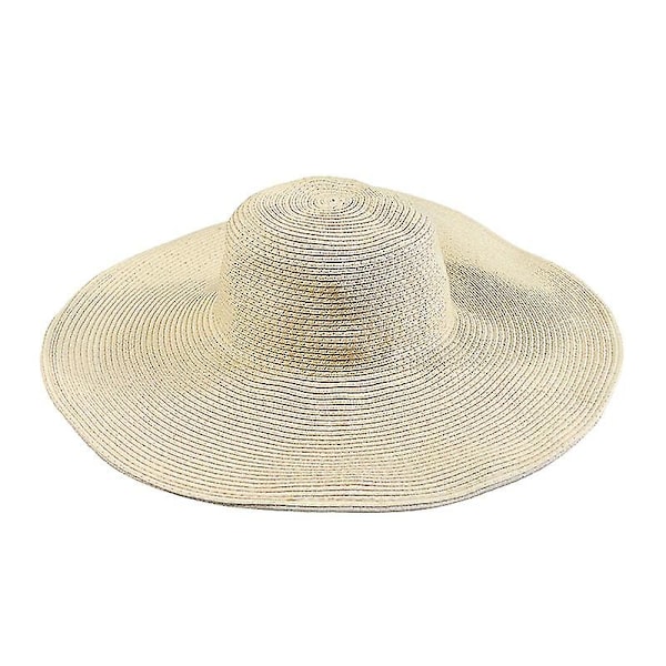 Dame Solhatt av Halm med Bred Bremm Sommerhatt Sammenleggbar Rull Opp Floppy Strandhatter (Beige)