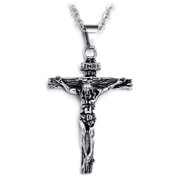 3 kappaleen ruostumattomasta teräksestä valmistettu Jeesus Kristus -riipuskaulakoru miehille, 7 mm leveä ketju