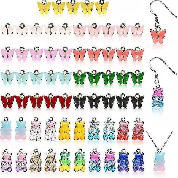 Gummy Resin Bear Charms Pendants  Butterfly, 45 stk Aespa